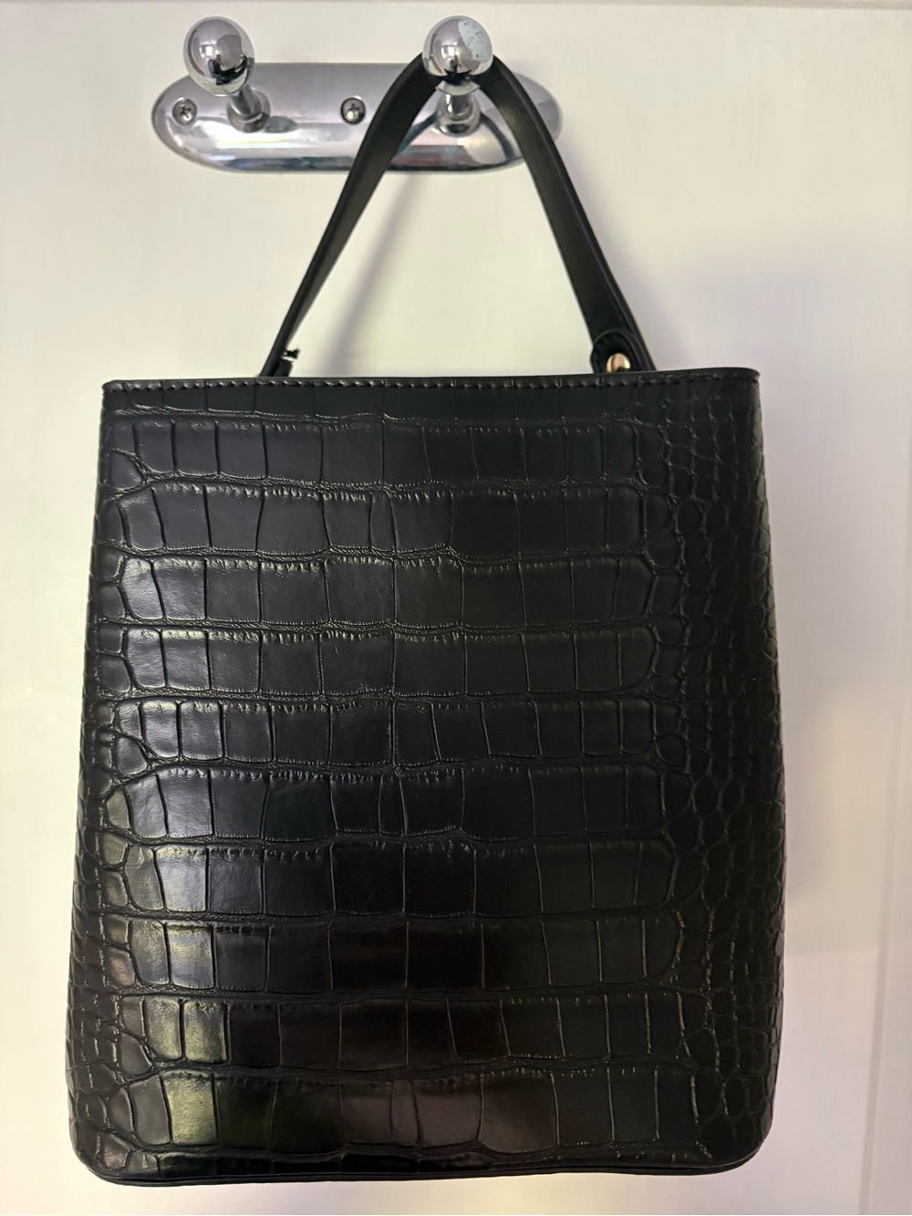 Black Croc-Embossed Top-Handle Tote - Women Bags